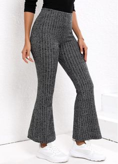 Color:Dark Grey Marl;Size:S;Size:M;Size:L;Size:XL;Size:2XL;Package Contents:1 X Pants; Casual Gray Flare Bottoms, High Waist Gray Leggings For Fall, Elegant Dresses Plus Size, Trendy Pants, Shirt Tunic Top, Women Pants, Elastic Waist Pants, Plaid Tops, Pants Pattern