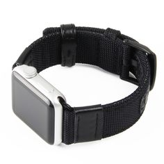 an apple watch strap is attached to the back of it's silver and black case