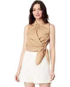 Vince Sleeveless Wrap Shirt | 6pm Chic Sleeveless Top With Tie Waist, Spring Sleeveless Top With Tie Waist, Sleeveless Tie Waist Top For Spring, Sleeveless Tops With Tie Waist For Spring, Summer Workwear Vest Tops, Casual Sleeveless Tops With Tie Waist, Elegant Sleeveless Tops With Tie Waist, Cotton V-neck Top With Tie Waist, Chic Cotton Vest For Day Out