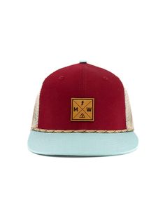 Milk X Whiskey - Parajumper Flat Brim Trucker - Brick Ice Red Curved Brim Trucker Hat For Outdoor Activities, Vintage Red Snapback Hat For Outdoor, Casual Outdoor Baseball Cap With Leather Patch, Red Baseball Cap Snapback For Outdoor Activities, Red Snapback Baseball Cap For Outdoor Activities, Retro Trucker Hat With Flat Bill For Outdoor, Brown Snapback Trucker Hat For Hiking, Retro Flat Bill Trucker Hat For Outdoor, Casual Baseball Cap With Leather Patch For Outdoor