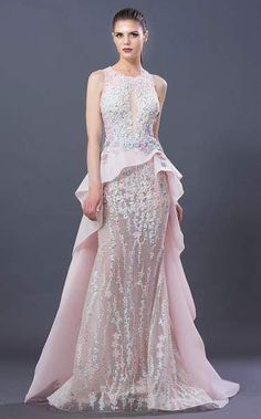 MNM COUTURE - K3658 Embellished Jewel Trumpet Dress With Overskirt Mnm Couture, Couture Evening Dress, Trumpet Dress, Google Plus, Trumpet Skirt, Spring Couture, Long Sleeve Gown, Ladies Gown, فستان سهرة