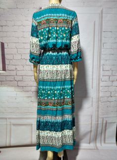 Women's Maxi Dress Bohemian Beach Dress Aztec Pattern V Neck Split Maxi Blue Dress Breasted Beach Loose Breathable Streetwear Bohemian V-neck Boho Dress For Vacation, Light Blue Maxi Dress For Beach Cover-up, Turquoise Maxi Dress For Beach Cover-up, Bohemian V-neck Dress For Vacation, Long Sleeve Multicolor Dresses For Vacation, Multicolor Long Sleeve Vacation Dresses, Turquoise V-neck Maxi Dress For Vacation, Casual Turquoise Printed Dress, Casual Printed Turquoise Dress