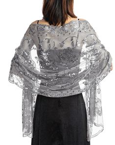 PRICES MAY VARY. Material: The dressy shawls and wraps for evening wear are super soft, comfortable, and lightweight. This see-through lace Sequin shawl is a gorgeous accessory for spring, summer, winter, and fall from day to night. Design: The vintage 1920s wrap for women is designed with sequin flower trim and scallop edge detail. A lovely lightweight scarf that makes a great gift for Valentine's Day, stuffer for Christmas, Thanksgiving, New Year, Mother's Day, Birthday, Graduation, or other s Sequin Shawl, Grey Shawl, Shawl Outfit, Sparkly Scarf, Special Event Outfit, Mexico Fashion, Dallon Weekes, Bridesmaid Shawl, Sequin Flower