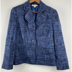 Coldwater Creek Size 8 Womens Blue Black Tweed Button Up Long Sleeve Blazer Jacket Nwt Approximate Flat Lay Measurements -19.5” Pit To Pit -25” Length (355e) Blue Tweed Jacket For Business Casual, Fitted Blue Tweed Jacket With Button Closure, Tailored Blue Tweed Outerwear, Blue Tailored Tweed Outerwear, Casual Fitted Blue Tweed Jacket, Blue Fitted Casual Tweed Jacket, Blue Tweed Jacket With Button Closure, Blue Long Sleeve Tweed Jacket With Button Closure, Blue Outerwear With Buttons For Business Casual