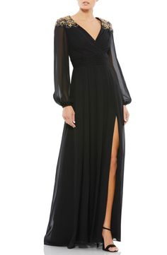 Mac Duggal Puff Sleeve Chiffon Gown | Nordstrom Evening Gowns With Sleeves, Mother Of The Bride Outfit, Unique Prom Dresses, Bride Clothes, Chiffon Gown, Mac Duggal, Mother Of The Bride Dress, Chiffon Long Sleeve, Gowns With Sleeves