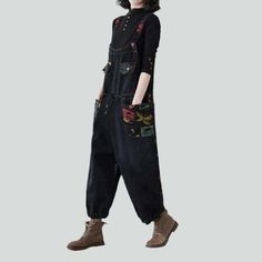 Let the nostalgia of the Y2K era light up your wardrobe with our 2023 Autumn Collection's black-painted women's denim dungaree! Meticulously tailored to embrace the modern fashionista. this jumpsuit is a timeless blend of classic and contemporary style.Why You'll Fall In LoveThis jumpsuit is crafted to perfection. with a sanded finish. painted prints. and a loose silhouette to ensure maximum comfort and movement. The bold black color and the interplay between the suspenders and buttoned closure Dungaree For Women, Denim Dungaree, Denim Dungarees, Y2k Era, Y2k Denim, Oversized Denim Jacket, Painted Denim, Autumn Collection, Current Trends