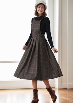 Keep your fashion game strong in our Plaid Wool Midi Dress or the equally stunning Wool Pinafore Dress. Level up your fashion quotient with our Pleated Dress or express your individuality through our Fit and Flare Wool dress. ★★FEATURES * 25% wool, other fiber,nylon * Polyester lining * Two side seam pockets * Right hidden zipper closure * Adjustable strap * Plaid Wool Dress * Wool Pinafore Dress * Fit and flare dress * Perfect for winter, autumn, spring * Dry clean ★★ Bespoke Order Service If y Wool Pinafore, Cute Winter Dresses, Modest Feminine Outfits, Pinafore Dress Outfit, Winter Dress Women, Cottagecore Fashion, Body Measurement, Dress Pleated, Handmade Dress