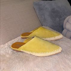 Beautiful & Super Trendy High Quality Loafers / Slides. They Have An “Espadrilles” Style To Them. Size 37 (6.5) Brand New; Never Worn Pics Don’t Do These Babies Justice! Summer Suede Slip-on Espadrilles, Casual Yellow Closed Toe Slip-ons, Summer Suede Slip-ons With Round Toe, Casual Slip-on Mules With Woven Sole, Suede Slip-on Espadrilles For Summer, Leather Slip-ons With Woven Sole For Spring, Summer Suede Loafers With Woven Sole, Casual Slip-ons With Leather Footbed For Spring, Summer Loafers With Rubber Sole And Flat Bottom