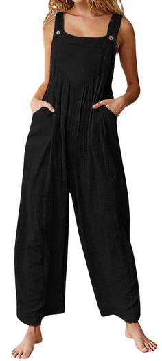 PRICES MAY VARY. Pull on style/ Loose fit Milk fiber. Lightweight, thin, skin friendly and breathable to wear in spring, summer and fall. Features: Sleeveless/ Straps with 2 buttons/ Floral print/ 2 Side pockets/ Wide leg bell bottom flare palazzo pants/ Ruffle pleated style/ Color- black, red, yellow, grey, purple Cotton overall jumpsuit: The loose jumpsuit for women is fitted as everyday wear streetwear casual sleeveless wide leg tank jumpsuit linen overalls, wear to work loose ruffle bib over Button Suspenders, Overalls Casual, Tank Jumpsuit, Strap Pants, Pocket Jumpsuit, Jumpsuit Casual, Loose Jumpsuit, Fitted Jumpsuit, Jumpsuit Elegant