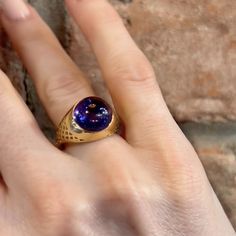 Material: 18k yellow gold

Stone Type/Carat Weight: Tanzanite 10.66cts

Dimensions: 0.5” width Pinky Finger, Tanzanite Jewelry, Everyday Ring, Everyday Rings, Gold Stone, European Vintage, Pinky Ring, Design Element, Fine Jewelry