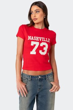 Nashville T Shirt – edikted Slim Fit Cargo Pants, Curve Jeans, Jeans Kids, Kids Swimwear, Southern Charm, Slim Fit Pants, Red Shirt, Going Out Dresses, Country Chic