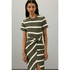 Multicolored stripe (95% Organic Cotton, 5% Elastane). Casual dresses. Short sleeves. Crew neck. Pull-on closure. 49" from shoulder to hemline. Imported. Simple Sandals, Tanya Taylor, Rent The Runway, Closet Designs, Green Stripes, Striped Dress, Casual Dresses, Organic Cotton, Short Sleeves