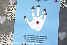 a handprinted card with snowmen on it that says, there is only one fingerprint left