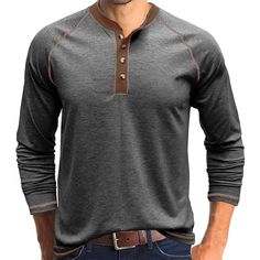 PRICES MAY VARY. 【MATERIAL】: 60% Cotton, 35% Polyester, 5% Spandex. Soft and comfortable to your skin, moisture wicking, with elastic, extremely comfy to wear the whole day, suit for daily wear or work. 【FEATURE】: This long sleeve henley t-shirts has a round neckline , four buttons design, contrast color collar design, solid color basic henley shirts, lightweight, slim fit, pullover sweatshirt, brings you simple & effortless style along with comfort with suit for any casual occasions. 【PERFECT G College Sweaters, Classic Fall Style, Basic Long Sleeve Shirt, Henley Shirt Men, Mens Henley, Casual Long Sleeve Shirts, Collar Tshirt, Henley Shirt, Basic Long Sleeve