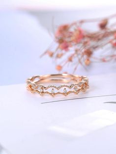 Art deco Wedding band Rose gold ring Diamond Milgrain Women Unique Double Bridal Jewelry Half eternity Promise Stacking Anniversary gift PRODUCT SPECIFICATIONS Handmade item -Metal Type:Yellow Gold,White Gold,Rose Gold,(14K or 18K) Nickel Free -100% Natural, Real high Quality Diamonds Rose Gold Stackable Rings, Double Rose, Wedding Bands For Women, Gold Ring Diamond, Moissanite Ring Set, Gold Flower Ring, Art Deco Wedding Band, Vintage Jewellery Rings, Rose Gold Diamond Ring