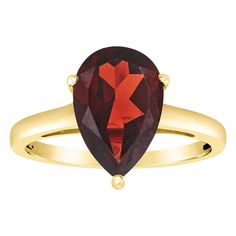 With an elegant pear-cut garnet, this 14k gold solitaire ring from Alyson Layne is a lovely accessory you'll treasure. With an elegant pear-cut garnet, this 14k gold solitaire ring from Alyson Layne is a lovely accessory you'll treasure. Nickel free Packaging: boxed Width: 0.5 in. Finish: polishedSTONE DETAILS Stone type: garnet Total weight: 3 1/3 ct. Stone size: 12 mm x 8 mm Shape: pear Setting: prong Gemstones may have been treated to enhance their appearance. Special care may be required. Pl Classic Teardrop Ruby Ring For Formal Occasions, Pear-shaped Birthstone Ring For Formal Occasions, Formal Pear Shaped Birthstone Ring, Gold Solitaire Ring, Pear Cut, Solitaire Ring, Gender Female, Garnet, Heart Ring