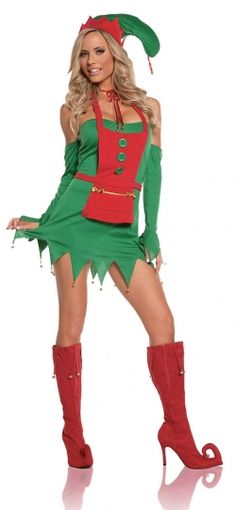 This lens shows the reader some great adult elf costume ideas for Halloween, Christmas and beyond.    On the Left - Holiday Helper for Christmas... Elf Female, Cute Christmas Outfits, Christmas Lingerie, Elf Clothes, Holiday Costumes, Elegant Moments, Christmas Costume