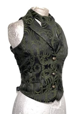 "C4/3 C5/3 RBR002X Gothic Steampunk Copper brown/Black Gothic Barbwire design Waistcoat & matching Self Tie cravat in Same fabric. This is very well 2 pcs outfit with Waistcoat, cravat included  Back of the Waistcoat has back corseted It has antique brass buttons with 2 Sides functional pockets.  It fully satin lined. Please refer to photos  XS - Bust to fit 32\"  S - Bust to fit 34\" (armhole to armhole 36\") M - Bust to fit 36\" (armhole to armhole 38\") Front length-20.5\" Back length-19.5\" L to fit 38\"  XL to fit 40\" Please note:- Even though there is a choice of sizes, these are made to order and are customise to your requirements . I do not carry stock and hence do not do refunds. Please check the sizes before you commit to your purchase. Thank you Thank you for your looking. We a Women's Waistcoat Outfit, Fitted Gothic Vest For Halloween, Fitted Vest For Halloween Party, Fitted Halloween Party Vest, Fitted Steampunk Vest For Costume Party, Gothic Sleeveless Vest For Costume Party, Steampunk Vest For Halloween Cosplay, Gothic Vest For Halloween Costume Party, Fitted Vest For Larp And Halloween