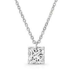 Bare Diamonds 14K White Gold Princess Cut Diamond Necklace For Gift, Square Solitaire Cubic Zirconia Necklace With Diamond Cut, Princess Cut Diamond Solitaire Necklace Gift, Princess Cut Solitaire Diamond Necklace As A Gift, Cubic Zirconia Solitaire Necklace With Square Pendant, White Gold Diamond Necklace With Princess Cut, Classic Princess Cut Diamond Necklace With Accents, Cubic Zirconia Square Pendant Solitaire Necklace, Classic Asscher Cut Diamond Necklace