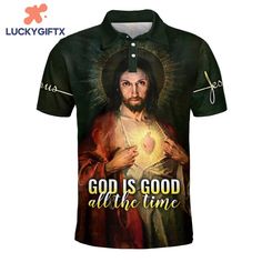 God Is Good All The Time Polo Shirt, Christian Polo Shirt A polo shirt is a versatile, short-sleeved garment that combines comfort and style. Typically made from cotton or a cotton-blend fabric, it features a soft collar, a placket with two or three buttons, and sometimes a small chest pocket. Originally designed for sports like tennis and polo, this shirt has since become a popular casual wardrobe staple for both men and women. Polo shirts are known for their smart-casual appearance, making them suitable for a range of occasions, from outdoor activities to more relaxed office settings. Photos Of God [...] Collared Cotton T-shirt With Letter Print, Casual Polo Shirt With Letter Print And Polo Collar, Casual Polo Shirt With Letter Print, Summer Polo Collar T-shirt With Graphic Print, Summer Polo Shirt With Letter Print, Summer Short Sleeve Polo Shirt With Letter Print, Green Cotton Short Sleeve Polo Shirt, Cotton Polo Collar T-shirt With Letter Print, Casual Short Sleeve Polo Shirt With Letter Print