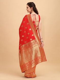 Traditional Red Gold Zari Woven Saree with Floral Border and Zari Pallu gives an extended statement about the essence of presence in functions and parties. Red Semi-stitched Ceremonial Saree, Ceremonial Red Semi-stitched Saree, Semi-stitched Red Pre-draped Saree With Printed Border, Red Semi-stitched Silk Saree, Red Saree With Golden Border, Ethnic Motifs, Floral Border, Body Measurements, Free Giveaway