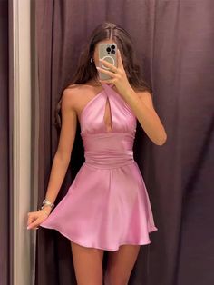 TAVIMART - Satin Halter Hollow Out Mini Dress Women Backless Sleeveless Slim Pink Party Dresses 2024 Summer Elegant A-line Pleated Vestidos Size Chart SIZE XS S M L Bust (cm) 60 64 68 72 Waist (cm) 64 68 72 76 Length (cm) 85 86 87 88 NOTE: Please compare the detail sizes with yours before you buy!!! (2.54cm = 1inch) All are measured by hand, so please allow 2-3 cm mistake . Fitted A-line Halter Dress For Date Night, Spring Party Strapless A-line Dress, Halter Neck Mini Dress For Prom Party, Satin Sleeveless Backless Dress For Prom, Sleeveless Satin Backless Dress For Prom, Halter Neck Mini Dress For Date Night And Prom, Sleeveless Mini Dress For Prom Night Out, Satin Sleeveless Strapless Dress For Homecoming, Fitted Flirty Halter Dress For Prom