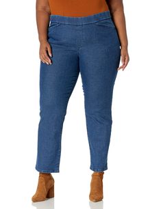 PRICES MAY VARY. Stretch denim Comfortable flat elastic waist Slash front pocket Leaner leg opening Available in petite sizes Mid-rise Pull-on Denim Jeans, Mid-rise Medium Wash Jeans With Elastic Waistband, Mid-rise Jeans With Elastic Waistband In Medium Wash, Denim Blue Pull-on Style Bottoms For Fall, Fall Denim Blue Pull-on Bottoms, Denim Bottoms With Pull-on Style For Fall, Fall Denim Bottoms With Pull-on Style, Fall Denim Pants With Pull-on Style, Fall Denim Jeans With Pull-on Style