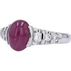 Platinum Cabochon Ruby Ring - 3.37 Carat Ruby & 0.35 Carat Diamonds Luxury Ruby Ring With Cabochon Cut, Fine Jewelry Cabochon Ruby Ring In White Gold, Fine Jewelry Ruby Cabochon Ring In White Gold, Fine Jewelry White Gold Ruby Ring With Cabochon, Fine Jewelry White Gold Cabochon Ruby Ring, Oval Cabochon Ruby And Diamond Ring, Oval Cabochon Ruby Ring With Diamonds, Formal Ruby Ring With Diamond And Oval Cabochon Shape, Fine Jewelry Ruby Cabochon Ring