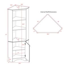 a drawing of a corner shelf with measurements