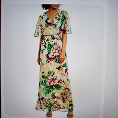 Lesley Fay Floral Dress , Pink Green & Beige Floral Pattern, Lining All The Way Through. Poncho Wrap Style At Top And Long Flowy Skirt Bottom. Nwt Sz 8. Floral Dress Pink, Long Flowy Skirt, Poncho Wrap, Green Beige, Flowy Skirt, Dress Pink, Wrap Style, Green Pink, All The Way