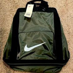 Nike Backpack/Bag With Zippered Bottom Section New With Tags Approximately 20” (H) X 17” (W) Bag Is Great For The An Athlete With Separate Storage Section For Shoes; Main Section/Large Capacity To Fit Books, Clothes, Etc. Drawstring Top To Close Bag Sporty Green Backpack With Zipper Closure, Green Sports Bag With Zipper Pocket, Green Rectangular Gym Bag For School, School Tote Gym Bag With Zipper Closure, Green Sports Bag With Zipper Closure, Green Standard Backpack For Sports, Nike Rectangular Backpack For Sports, Nike Sports Backpack Rectangular, Gym Backpack With Zipper Closure