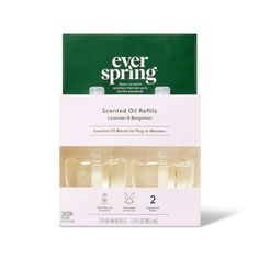 two bottles of ever spring scented oil refills on a white background with the box open