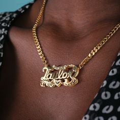 Our popular "Double Plated Name Necklace" boasts a chic and elegant design, handcrafted to perfection. The model showcases the necklace with an 18-inch Cuban chain (see video for reference). You can personalize this item with Letters, Numbers, and Roman Numerals and choose from chain lengths of 14", 16", 18", and 20". Each chain features a lobster clasp closure for secure wear.Chain width:Cuban Chain - 3.7 mmFigaro Chain - 3 mmRope Chain - 2.3 mm. Metal Selection: Gold Plated Silver Plated Sterl Solid Necklace, Dainty Initial Necklace, Ring Bracelet Chain, Name Earrings, Engraved Pendant, Jewelry Post, Nameplate Necklace, Monogram Jewelry, Daughter Necklace