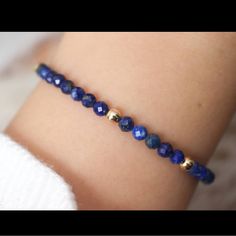 Genuine Lapis Lazuli Bracelet Natural 3.5mm Lapis Lazuli Beads Handmade In The Usa Adjustable Between 6.5-8.5 Inches - Fits Most Sizes The Accents, Clasp And All Other Components Are 14k Gold Filled. You Can Also Choose A Sterling Silver Version. 2 Styles Of Metal To Choose From: - 925 Sterling Silver - 14k Gold Fill All Bracelets Are Handmade By Me In Pennsylvania, Usa . Each One Is Made To Order For You. I Only Use The Highest Quality Beads And Materials. Dainty Blue Round Bead Bracelets, Elegant Blue Hand-strung Crystal Bracelet, Blue Faceted Beaded Bracelets, Dainty Blue Beaded Round Bracelets, Dainty Blue Faceted Beaded Bracelets, Dainty Blue Round Beaded Bracelets, Dainty Blue Beaded Bracelets, Adjustable Faceted Blue Crystal Bracelet, Adjustable Blue Lapis Lazuli Beaded Bracelets