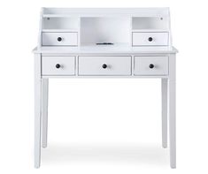 a white desk with two drawers on it