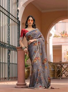 Grey Beautiful Pure Viscose Dola Silk Wedding Wear Saree, Saree for USA Women, Silk Saree, Pre Stitched Saree, Saree for Women, Saree, Sari. - Etsy