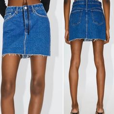 This Zara Women's High Waisted Denim Mini Skirt Is New With Tags And Never Worn. Size: S Style No: 5252 / 012 / 401 Description: High Waisted Denim Skirt With Five Pockets. Unfinished Hem. Front Zip And Button Closure. Measurements (Laying Flat): S Waist: 14" Hips: 19" Length: 15" Skrt - 21 Denim Mini Bottoms For Day Out, Denim Mini Length Bottoms For Day Out, High Rise Denim Blue Mini Skirt For Day Out, Denim Blue Mini Denim Skirt For Day Out, High Rise Dark Wash Mini Skirt For Spring, High-rise Blue Denim Mini Skirt, High Rise Denim Blue Skirt For Day Out, High Rise Denim Blue Mini Skirt, High Waist Dark Wash Denim Skirt For Day Out