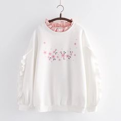 Pretty Sakura Flowers Hoodie PN4645 ●Size: Length 63 cm,bust 114 cm,shoulder 56 cm,sleeve 46 cm. ●Material:cotton ●About Shipping: We attach great importance to the orders of each customer and parcel delivery. 1.Processing time: 2-3 business days. 2.Shipping time: 10-15 business days to US, please allow 3-4 weeks shipping to other country.(Shipping times can be affected by variable customs clearance times or public holidays.) White Crew Neck Outerwear For Spring, White Long Sleeve Sweatshirt For Winter, Cute Long Sleeve Hoodie, Cute White Long Sleeve Sweatshirt, Cute Long Sleeve Fleece Tops, Casual Cotton Sweater With Ruffles, White Long Sleeve Sweatshirt For Spring, White Fleece Top For Fall, White Sweater With Ribbed Cuffs For Spring