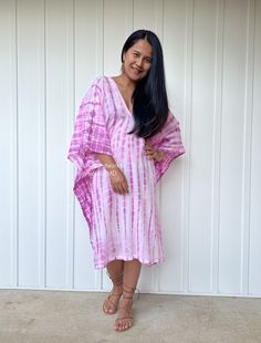 Embrace the gentle waves and sunny shores with our quality semi sheer gauze cotton kaftan. This versatile midi-length kaftan falls gracefully below the knees , making it the perfect beach dress or cover up. Crafted from light and airy double gauze cotton, it's your essential for a night on the town, a day by the sea, or just running errands. Spring Beach Cover-up Breezy Kaftan, Breezy Spring Kaftan, Pink Summer Kaftan For Beach Cover-up, Casual Pink Dress With Kimono Sleeves, Bohemian Summer Kaftan For Daywear, Bohemian Kaftan For Summer Daywear, Pink V-neck Kaftan For Summer, Pink Breezy V-neck Maxi Dress, Pink V-neck Breezy Maxi Dress