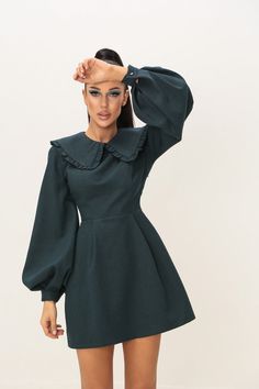 Plaid Green Turndown Collar Dress | VICLAN