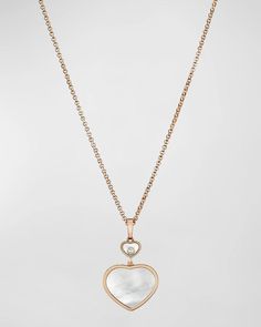 Chopard 'Happy Hearts' necklace from the Happy Diamonds Collection..18-karat rose gold rolo chain and double-heart pendant..Signature brilliant-cut diamond bezel floats at top heart..Mother-of-pearl inlay accents second heart..0.05 total diamond carat weight..Approx. 44'L..Made in Germany.Care Instructions: Wash with a non-chemical liquid soap. Rinse piece under water, avoiding any stones. Chopard Style # 797482-5301 Luxury Rose Gold Double Heart Jewelry, Luxury Heart-shaped Rose Gold Necklace, Luxury Rose Gold Necklace For Valentine's Day, Luxury White Necklace For Valentine's Day, Luxury Rose Gold Heart Necklace, Luxury Double Heart Necklaces For Valentine's Day, Elegant Heart Pendant Necklace With Cable Chain, Luxury White Double Heart Jewelry, Elegant Cable Chain Necklace For Mother's Day