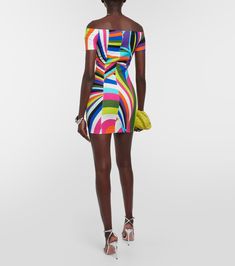 Printed Off Shoulder Mini Dress in Multicoloured - Pucci | Mytheresa Summer Off-shoulder Elastane Dress, Spring Off-shoulder Elastane Bodycon Dress, Off-shoulder Elastane Bodycon Dress For Spring, Chic Off-shoulder Mini Dress In Elastane, Off-shoulder Mini Dress For Party, Summer Mini Off Shoulder Dress For Cocktails, One-shoulder Summer Dress, Summer Dress With Straight Neckline In Elastane, Summer Dresses With Straight Neckline In Elastane