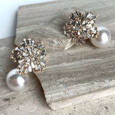 New ~ Anthropologie, Bhldn, Crystal Flower Pearl Drop Earrings Sparkling Blooms And Pearly Pendants Make A Perfect Pair On These Romantic Stud Earrings. Tiny Baguette And Pear Shaped Crystals, Forming A Floral Silhouette, Sparkle At Every Turn While Large Lustrous Pearls Are Showcased Below. These Dramatic Statement Earrings Won't Go Unnoticed! Perfect For Date Night Or Any Formal Event. Approx. 1-1/4"L, 7/8"W. Gold Plated, Glass Crystal, Acrylic Pearl, Post Backs Included. Nwot *Photo On Model Elegant Crystal Flower Shape Earrings For Party, White Cluster Earrings With Pearl Drop For Party, Glamorous White Flower Earrings, Pearl White Flower-shaped Earrings For Party, Pearl White Flower Shaped Jewelry For Party, Pearl White Flower-shaped Party Jewelry, Glamorous White Flower Jewelry, White Cluster Drop Earrings For Party, Pearl Flower-shaped Earrings For Party