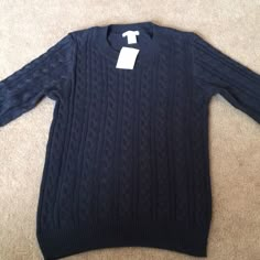 New H&M Navy Blue Cable Knit Sweater Size Xs. Perfect Basic H&m Knit Long Sleeve Sweater, H&m Long Sleeve Knit Sweater, H&m Knitted Long Sleeve Sweater, Cozy Crew Neck Sweater From H&m, Navy Cable Knit Sweater For Fall, H&m Long Sleeve Soft Knit Sweater, Cozy H&m Crew Neck Sweater, H&m Knitted Long Sleeve Tops, H&m Long Sleeve Knitted Tops