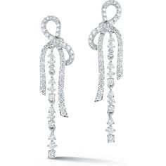 Sofer Jewelry - Diamond Bow Chandelier Drop Earrings in 14K White Gold Luxury Diamond Chandelier Earrings In White Gold, Luxury White Chandelier Earrings With Prong Setting, Luxury Elegant Earrings With Dangling Charms, Elegant Platinum Diamond Earrings, Elegant Platinum Bridal Earrings, Formal Diamond Cut Chandelier Earrings, Exquisite Diamond Chandelier Earrings For Pierced Ears, White Gold Chandelier Earrings With Brilliant Cut For Evening, Formal Diamond White Chandelier Earrings For Pierced Ears