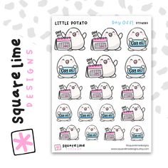 a sticker sheet with the words stay on it and some cute little animals in pink