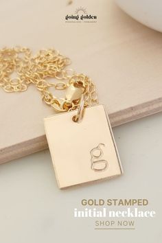 This tarnish free waterproof gold necklace is the perfect gold personalized initial necklace for layering!  Discover our collection of gold letter necklaces & personalized layering necklaces that are 14k gold filled and never tarnish! Minimalist Rectangular Initial Necklace For Everyday Wear, Gold Rectangular Initial Necklace For Anniversary, Minimalist Rectangular Initial Necklace For Everyday, Engraved Initial Necklace For Personalized Gift, Everyday Engraved Initial Necklace, Rectangular Hand Stamped Gold Jewelry, Gold Rectangular Hand Stamped Jewelry, Dainty Gold Rectangular Initial Necklace, Minimalist Rectangular Initials Jewelry