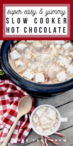 an easy and yummy slow cooker hot chocolate recipe with marshmallows