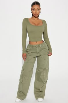 Available In Olive. Wide Leg Pant Mid Rise Button & Zip Closure Hand & Back Pockets Seaming Detail Wide Leg Cargo Pockets Stretch 32" Inseam 98% Cotton 2% Spandex Imported | It's Always Me Wide Leg Pant in Olive Green size 3X by Fashion Nova Fitted Wide Leg Green Cargo Pants, Olive Wide Leg Cargo Pants With Pockets, Green Wide-leg Cargo Pants For Streetwear, Green Wide-leg Casual Cargo Pants, Olive Green Outfits, Olive Military Cargo Pants For Streetwear, Army Green Outfit, Olive Green Outfit, Green Pants Outfit