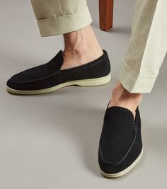 Brabion Unlined Capri Suede Loafer – Black Casual Slip-on Dress Shoes With Contrast Sole, Classic Slippers With Rubber Sole, Classic Slip-on Boat Shoes With Contrast Sole, Slip-ons With Branded Insole For Galas, Leather Sole Low-top Loafers For Galas, Stitched Sole Slip-on Loafers For Galas, Slip-on Loafers With Stitched Sole For Galas, Casual Tassel Loafers With Plain Toe For Galas, Slip-on Boat Shoes With Rubber Sole